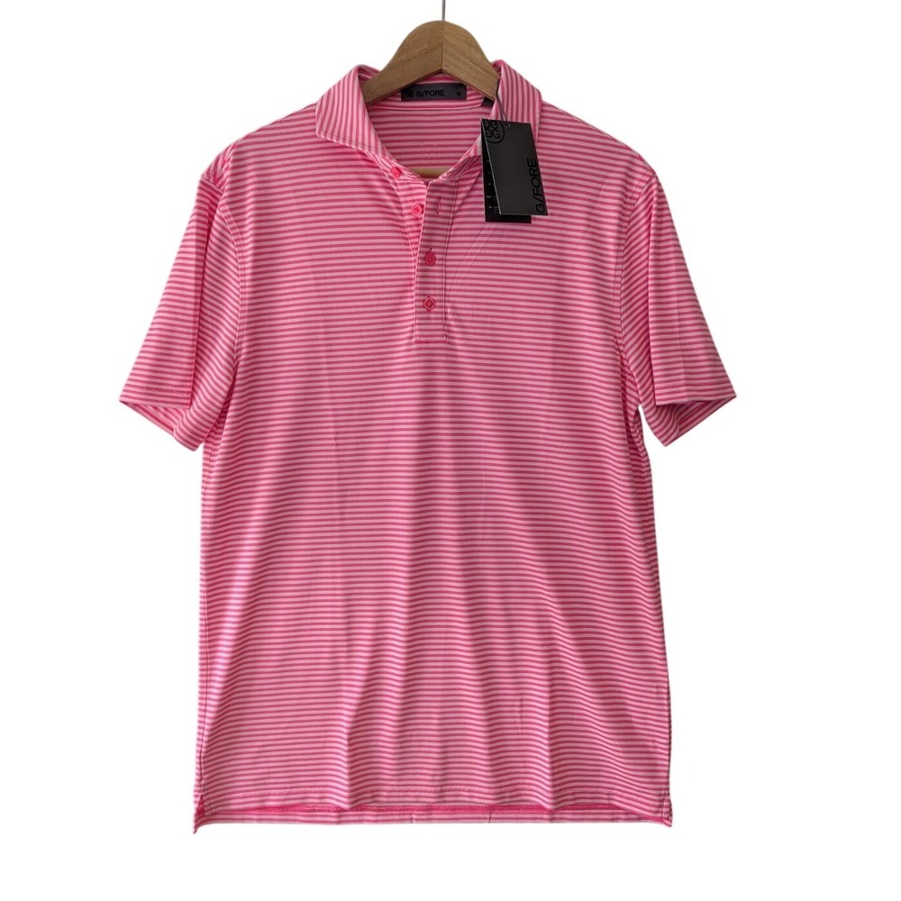New G/Fore G4 Pink Stripe Golf Polo Shirt - Sz‎ Medium - NWT Preppy Country Club